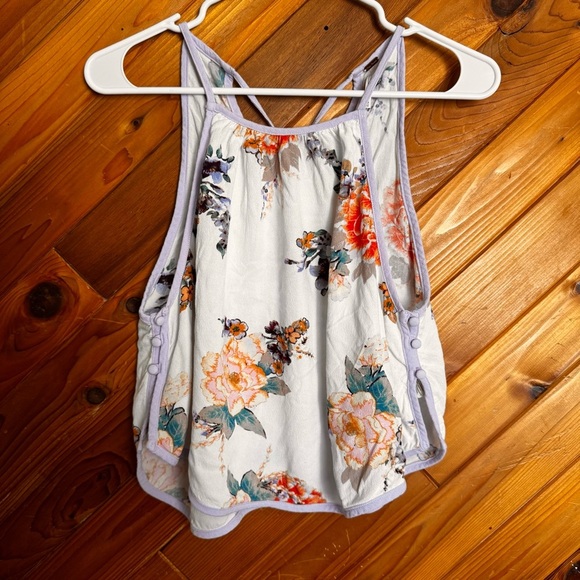 Free People White Floral Break Free Cropped Blouse  Size Medium - Picture 2 of 5